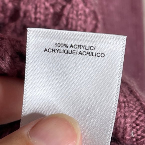 LUCKY BRAND | Mauve Chunky Open Knit Balloon Sleeve Crew Neck Sweater | Size S - Picture 9 of 13